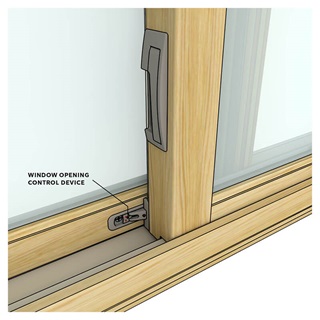 A close up diagram of a window opening control device.