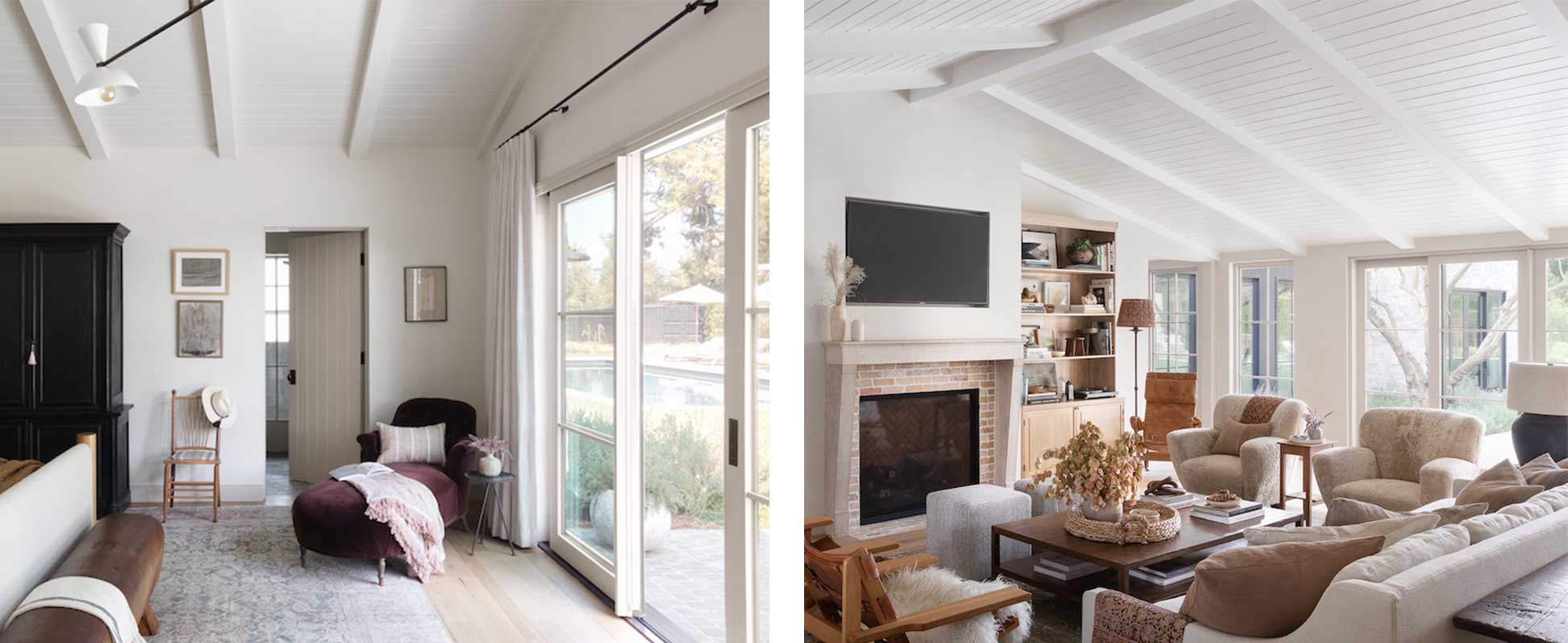 A bedroom in Amber Lewis’s Belgian farmhouse-style home, featuring Marvin Signature Ultimate windows and doors.