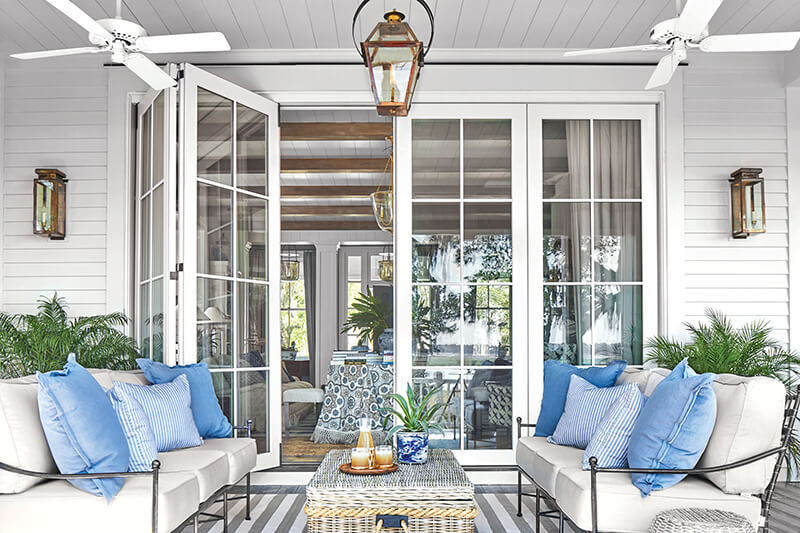 A porch featuring a Marvin Ultimate Bi-Fold Door.