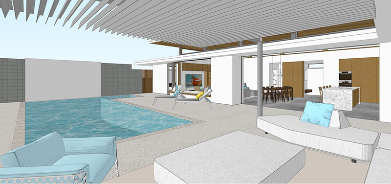 Interior rendering of desert house