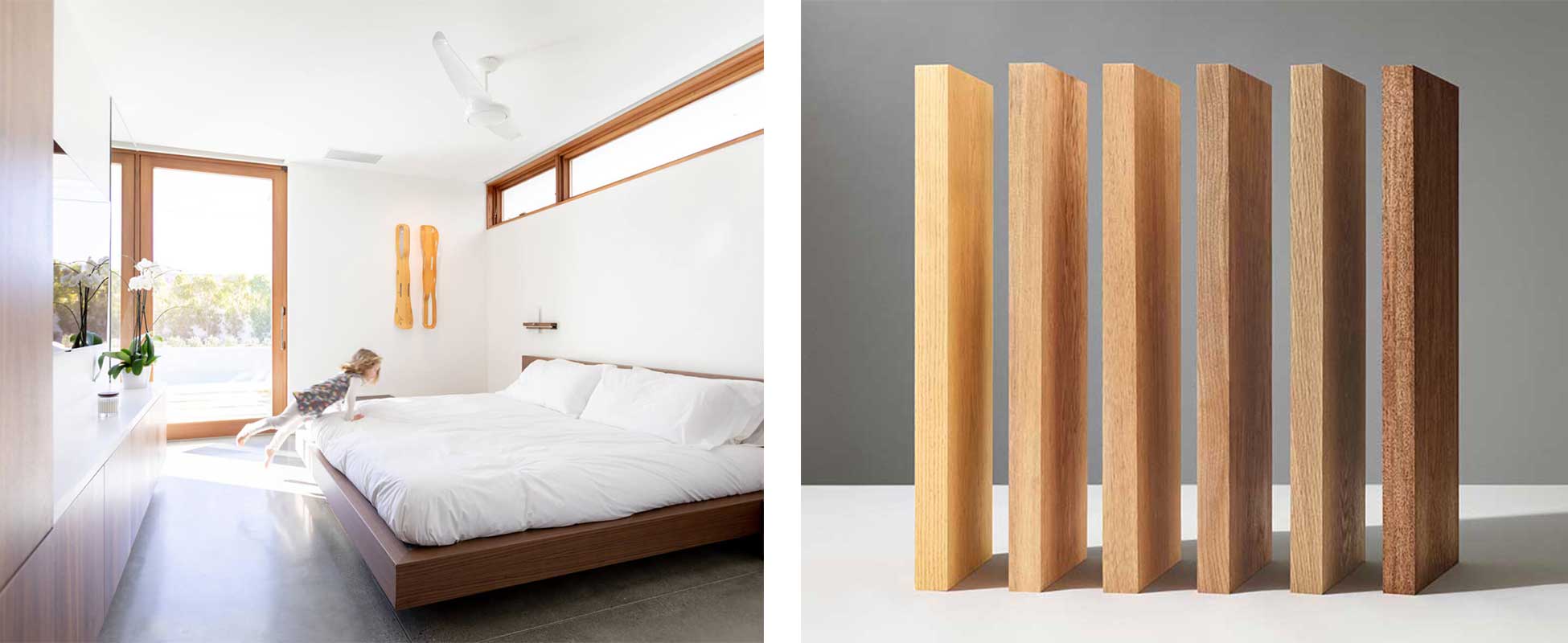 Bedroom with large wood Marvin doors and windows