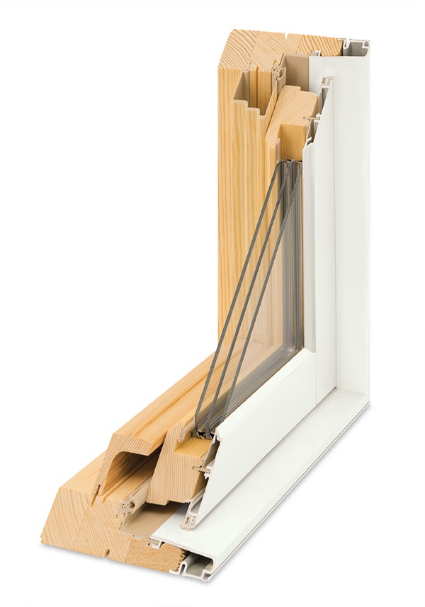 A cross-section of a window showing triple-pane glass.