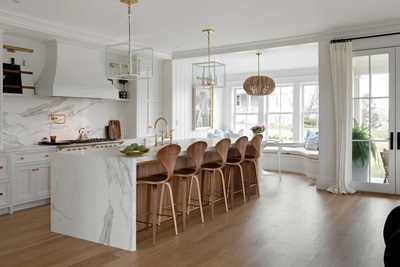 Kitchen and living room with Marvin windows and doors