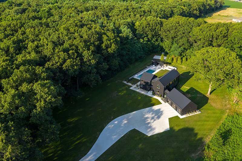 Aerial shot of farmhouse with Marvin Windows and Doors