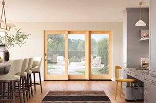 A living room with a Marvin Sliding Door