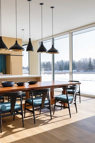 Dining room with Marvin Signature Modern Multi-Slide Door