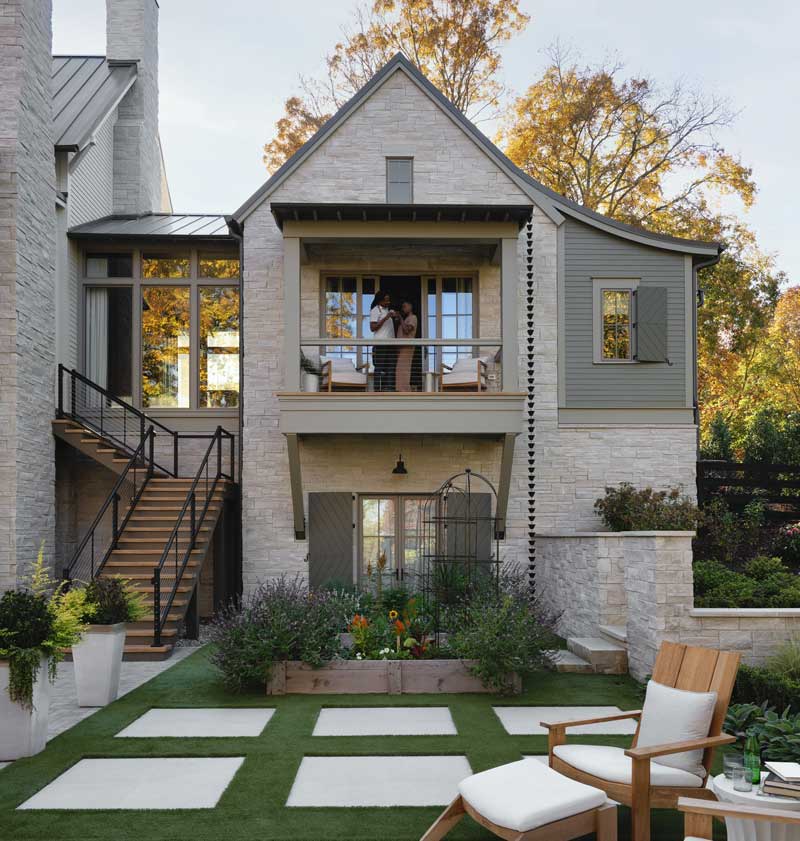 The back exterior of the Southern Living Idea House 2023 in Leiper's Fork, TN, featuring Marvin windows and doors.