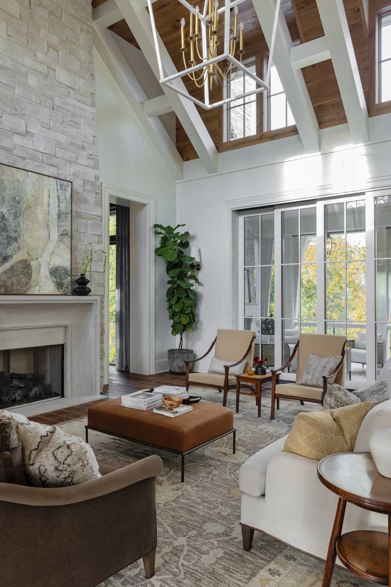 A second-floor bedroom in the Southern Living Idea House, featuring Marvin windows.