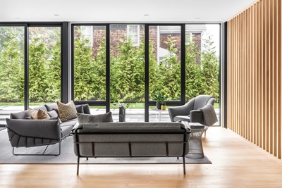 Interior of studio with Marvin Modern windows and doors