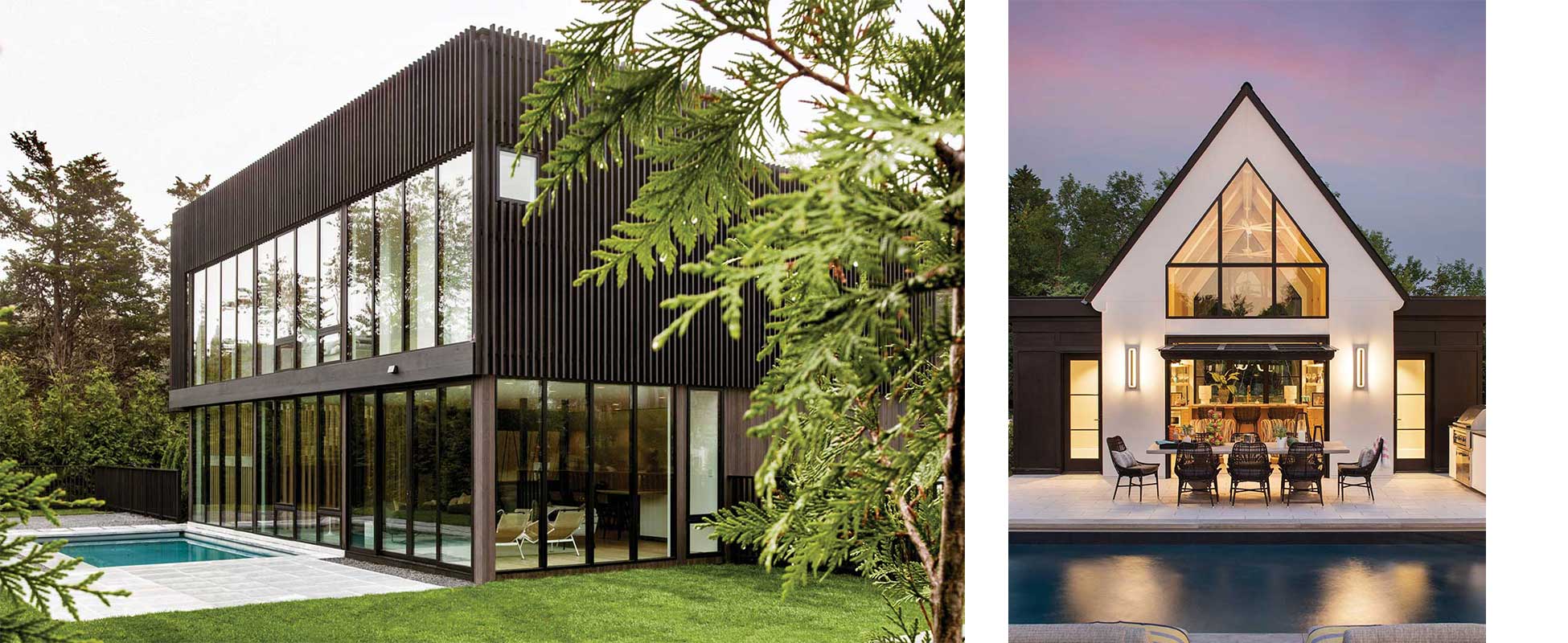 A modern home uses Marvin Modern Direct Glaze windows, Marvin Modern Awning windows, and Marvin Modern Casement windows to create big window walls, and Exterior of contemporary home with big window wall using Marvin Ultimate Picture windows