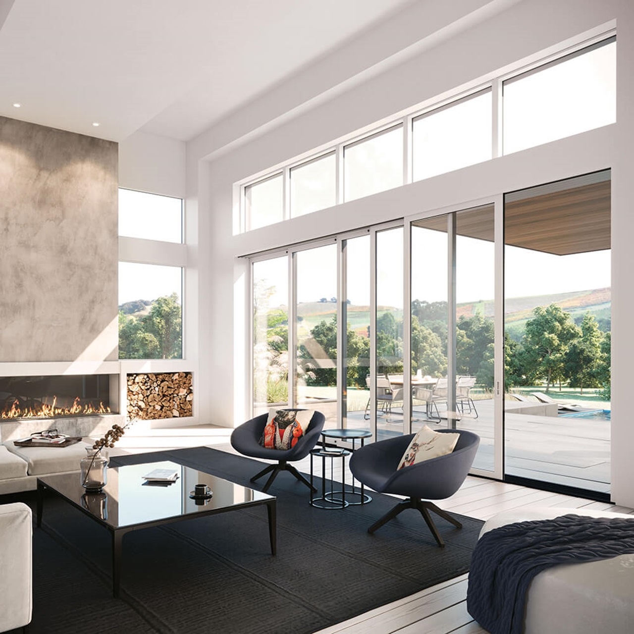 Large Modern Living Room with Signature Modern Multi-Slide Door