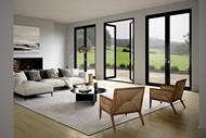 Interior of modern style home with Marvin Modern Outswing Doors
