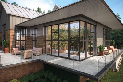 Patio And Exterior View Of Home With Ultimate Corner Narrow Frame Windows