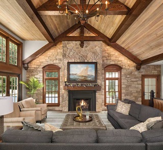 Marvin Ultimate double hung wood windows and door in the living room.