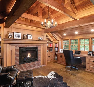 Marvin Ultimate double hung wood windows in a den.