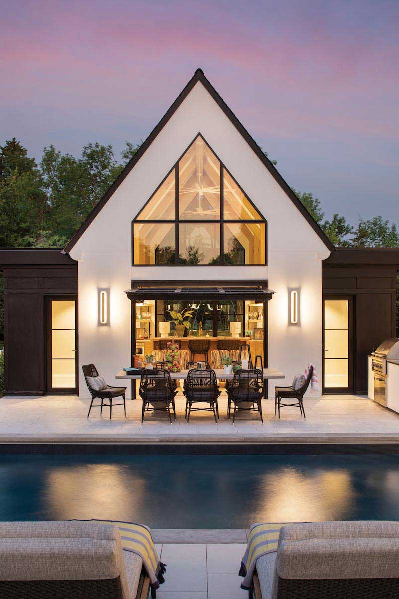 Marvin Modern and Marvin Ultimate windows on a Modern European-style home with patio and swimming pool