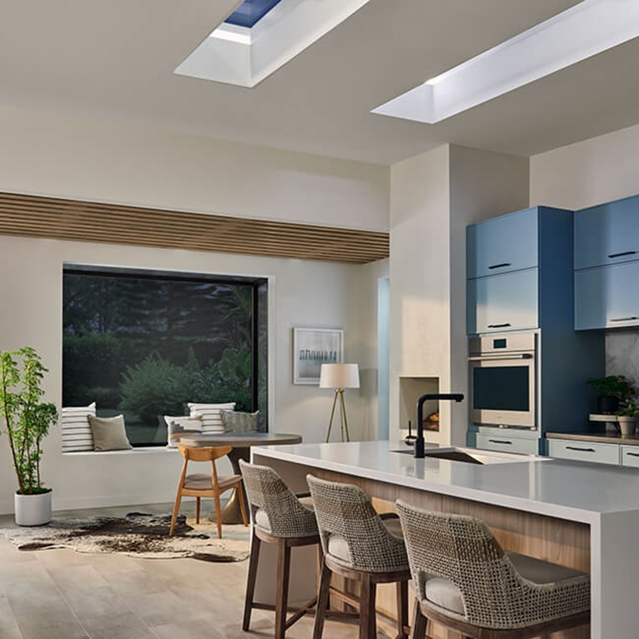 Interior of home with Marvin Skycove window box and Marvin Awaken Skylights
