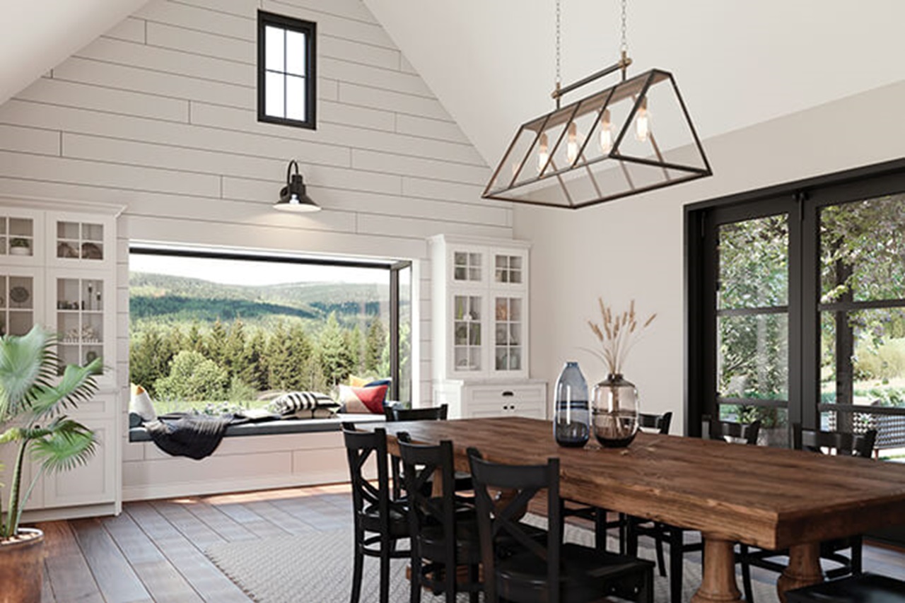 Dining room with view through Marvin Skycove projected box windows
