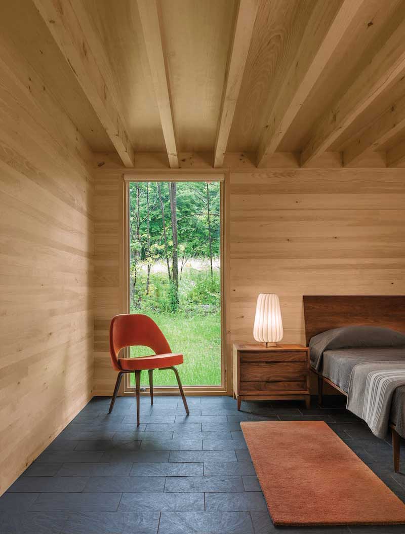 Marvin Ultimate Casement windows in a contemporary bedroom of the Marlboro Music Cottages.