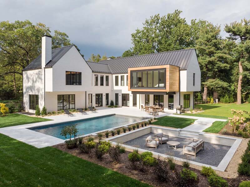 Open corner house backyard with pool