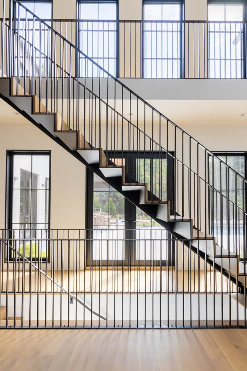 Open corner house custom staircase