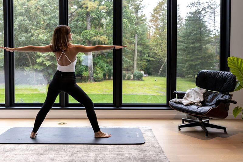 Open corner house master bedroom yoga area