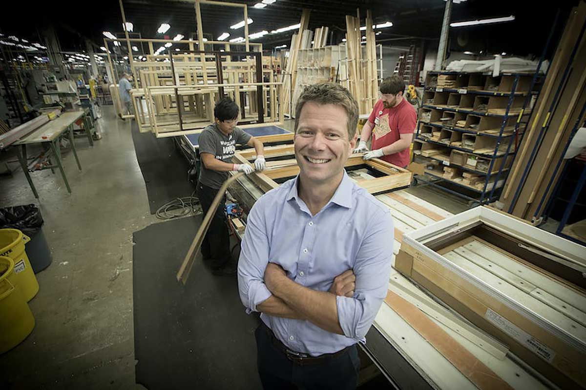 Marvin CEO Paul Marvin in the Warroad facility