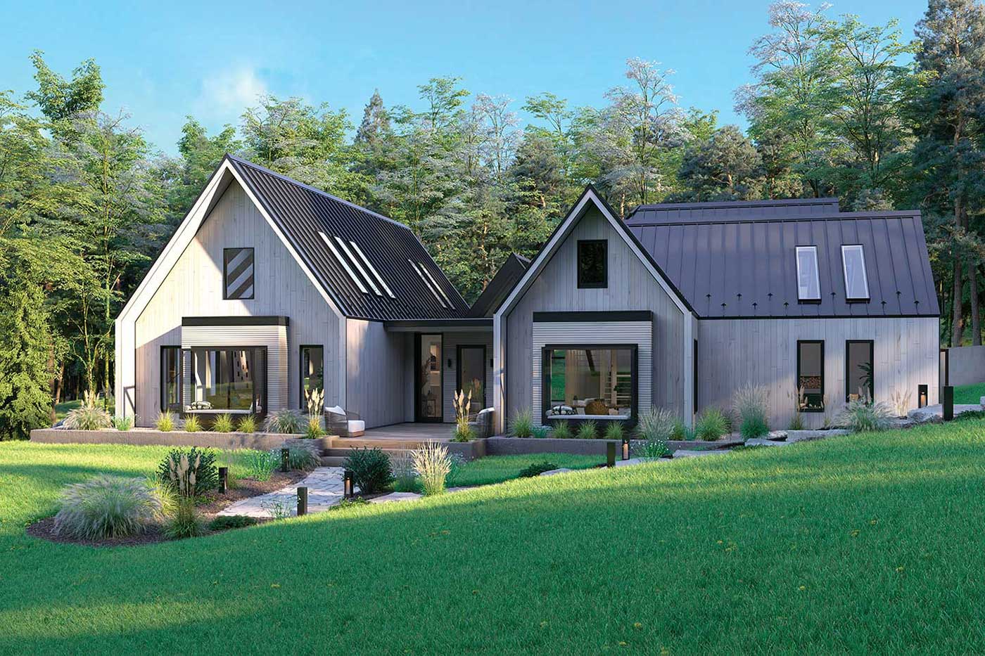 A modern home, featuring Marvin Awaken Skylights and Marvin Skycoves.