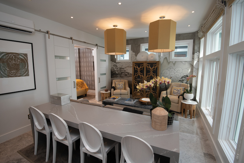 The den inside Vern Yip's Rosemary Beach home, featuring Marvin windows and doors.