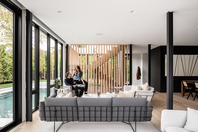 Exterior of a Sag Harbor home designed by THE UP STUDIO, featuring Marvin Modern windows and doors. 