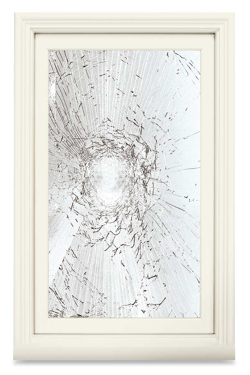 A window with shattered glass.